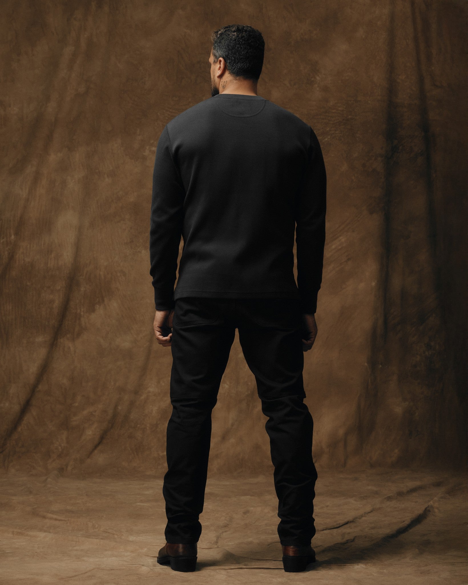 Waffle Knit Henley - Faded Black - Image 2