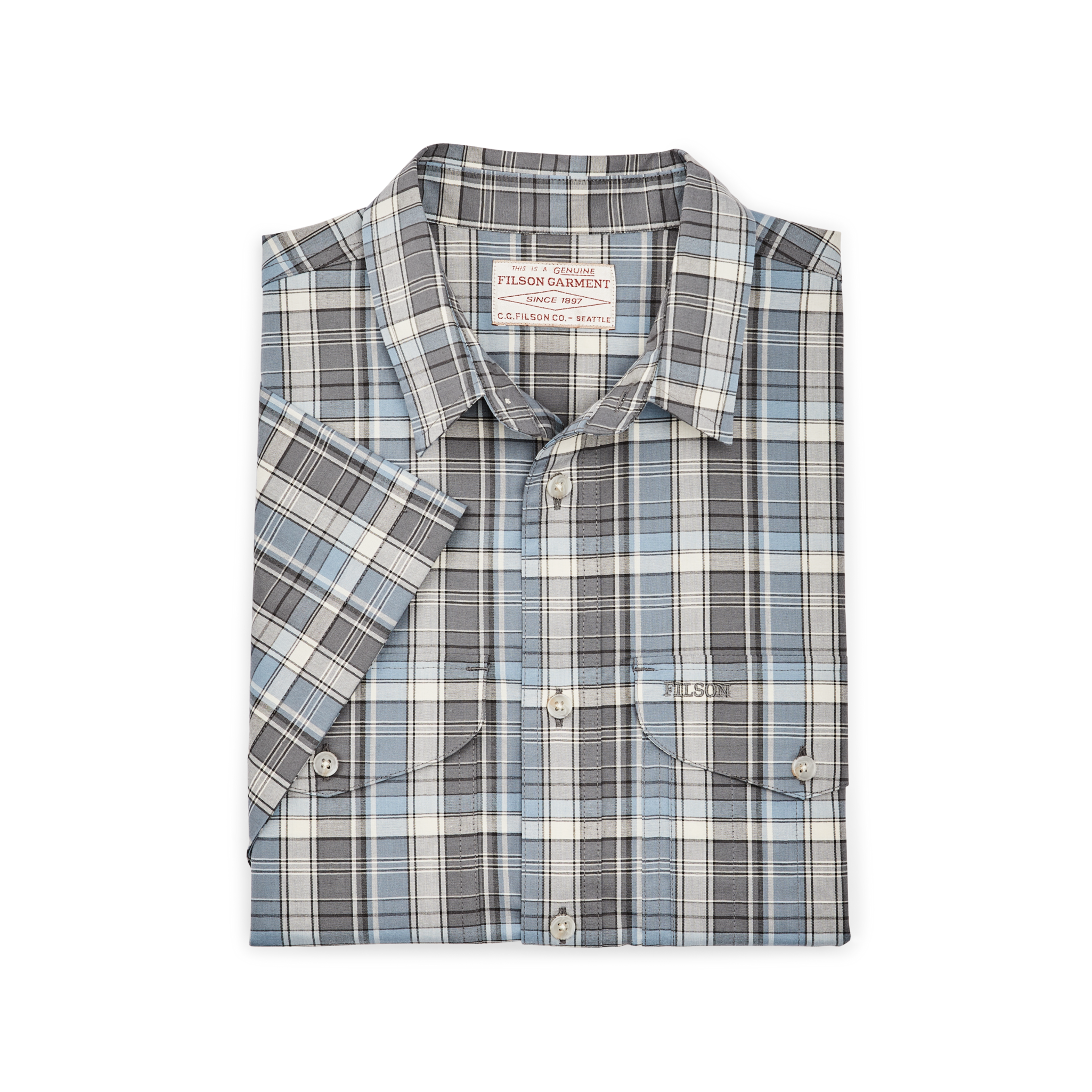 Twin Lakes Short Sleeve Sport Shirt - Gray / Blue / Cream Plaid - Image 3