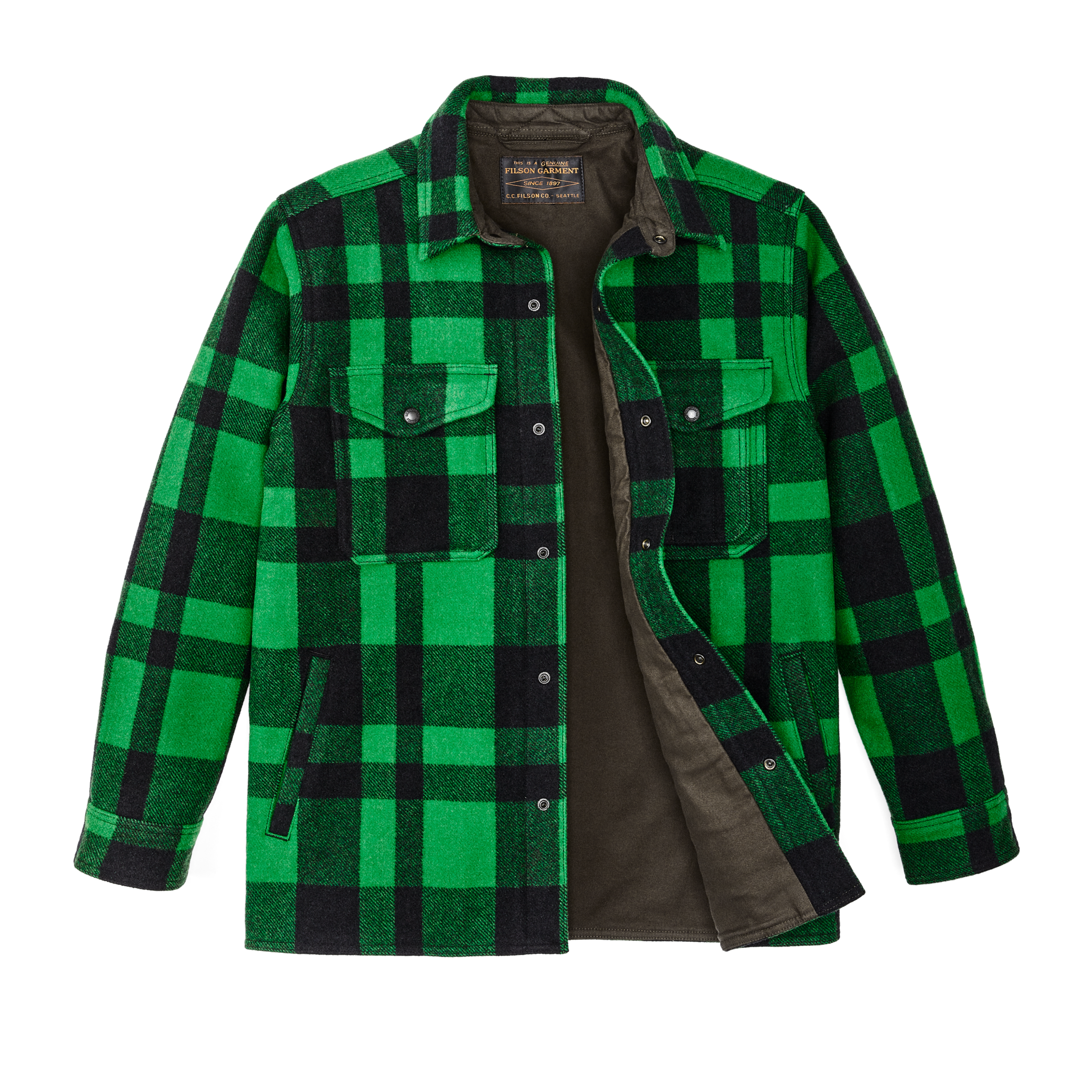 Lined Mackinaw Wool Jac Shirt - Acid Green / Black Heritage Plaid X - Image 3
