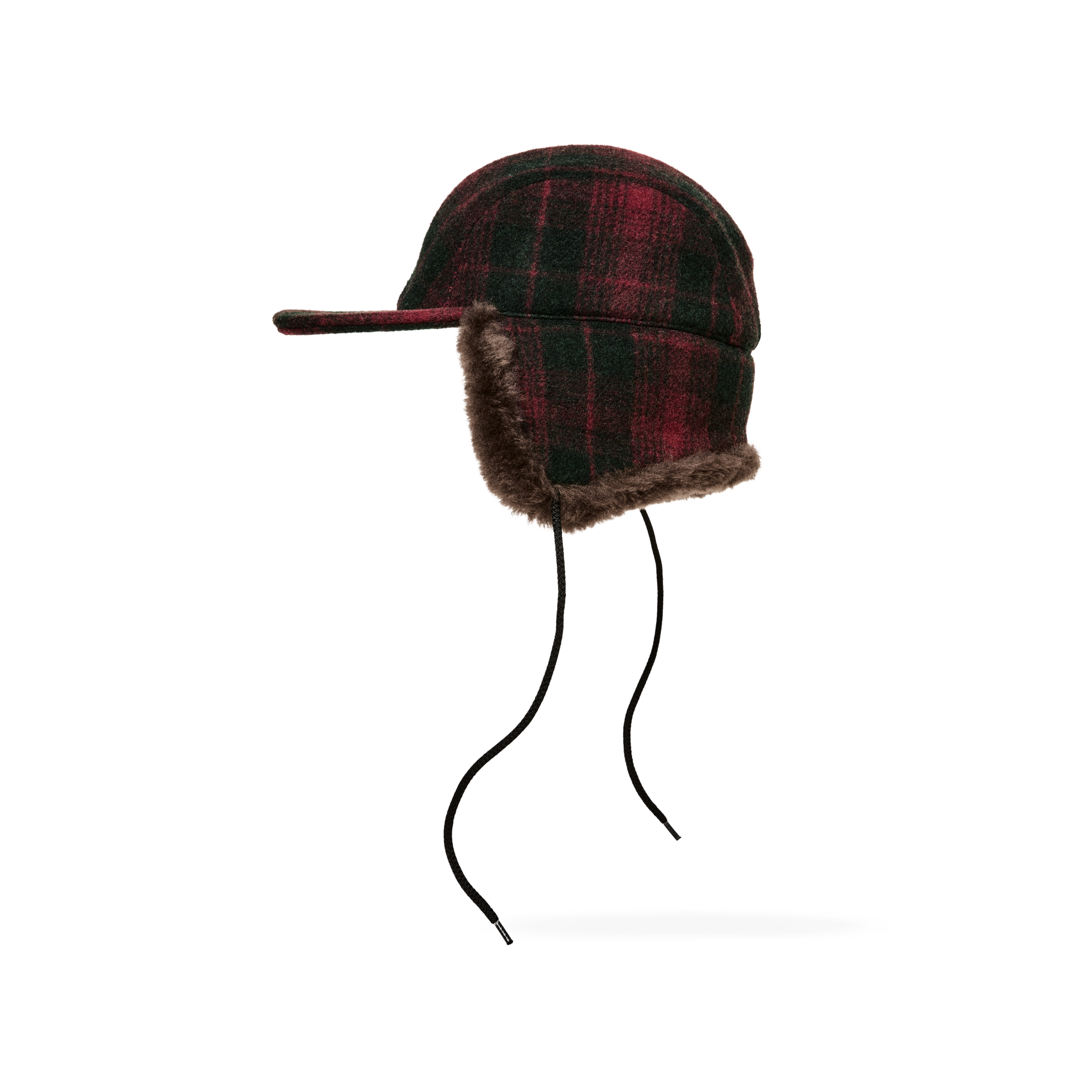 Double Mackinaw Wool Cap - Burgundy / Dark Olive Plaid - Image 3