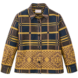 Women's Blanket Wool Overshirt - Flower Blanket Plaid / Bronze Brown