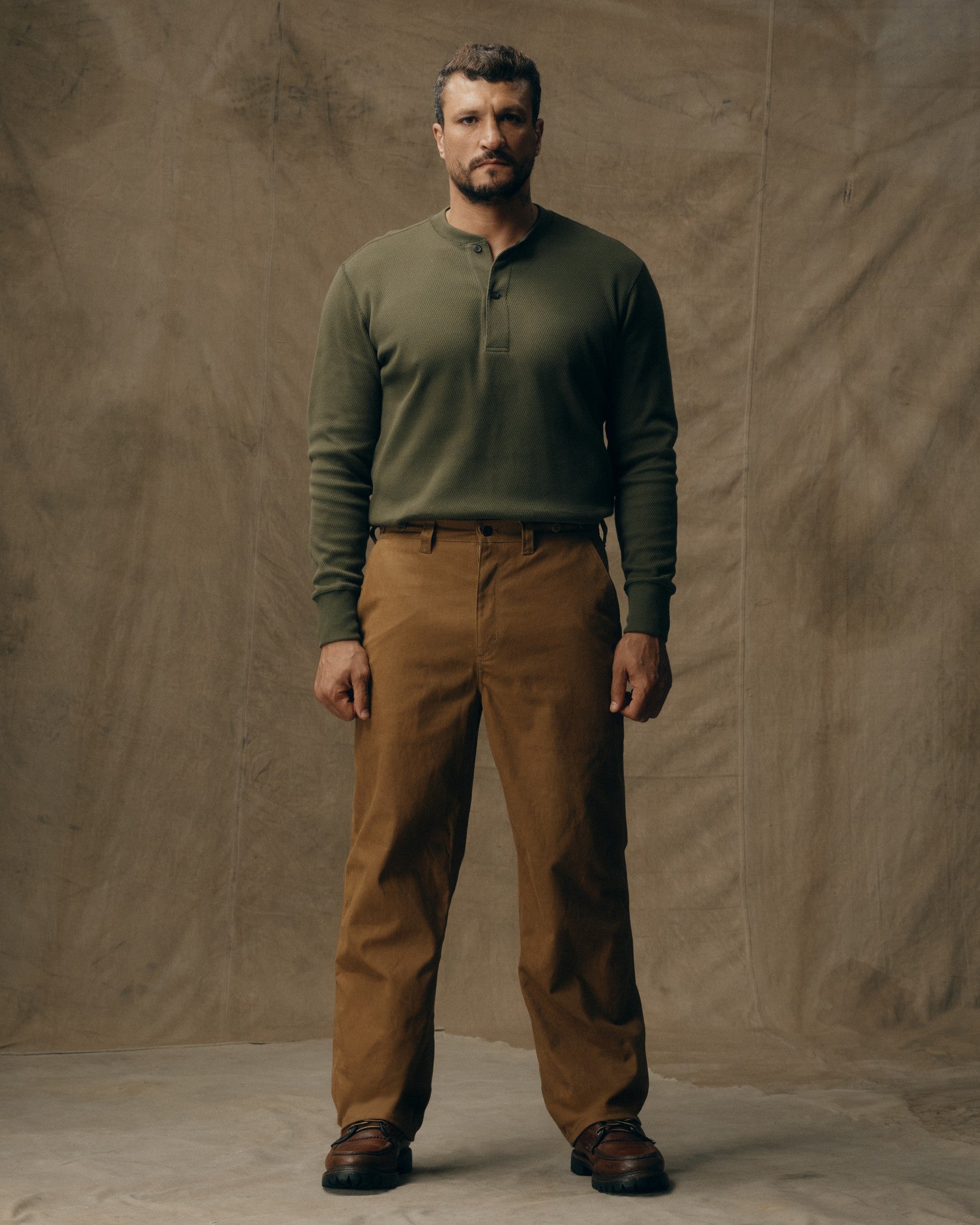 Waffle Knit Henley - Mossy Rock