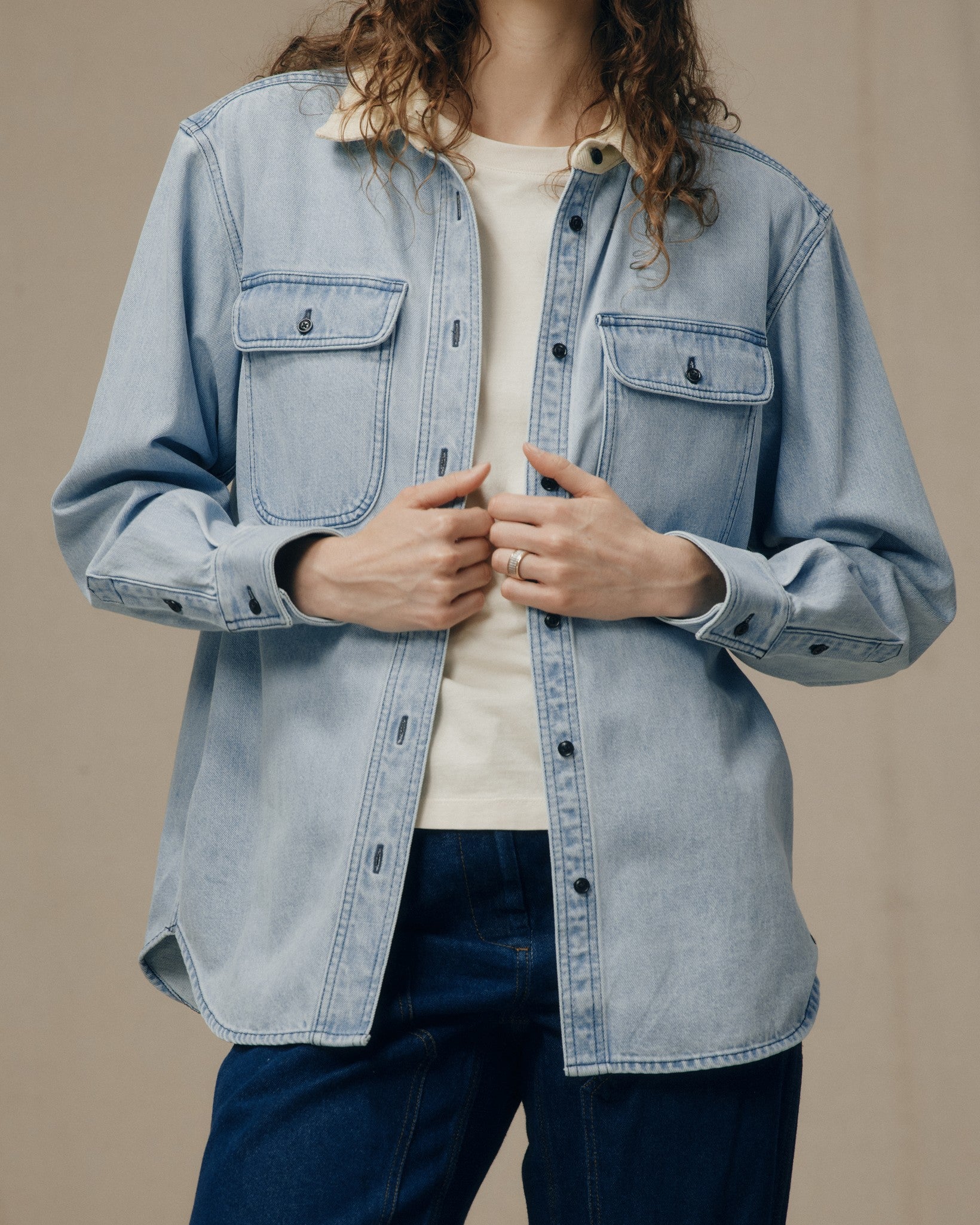 Women's Denim Work Shirt - Light Indigo - Image 4