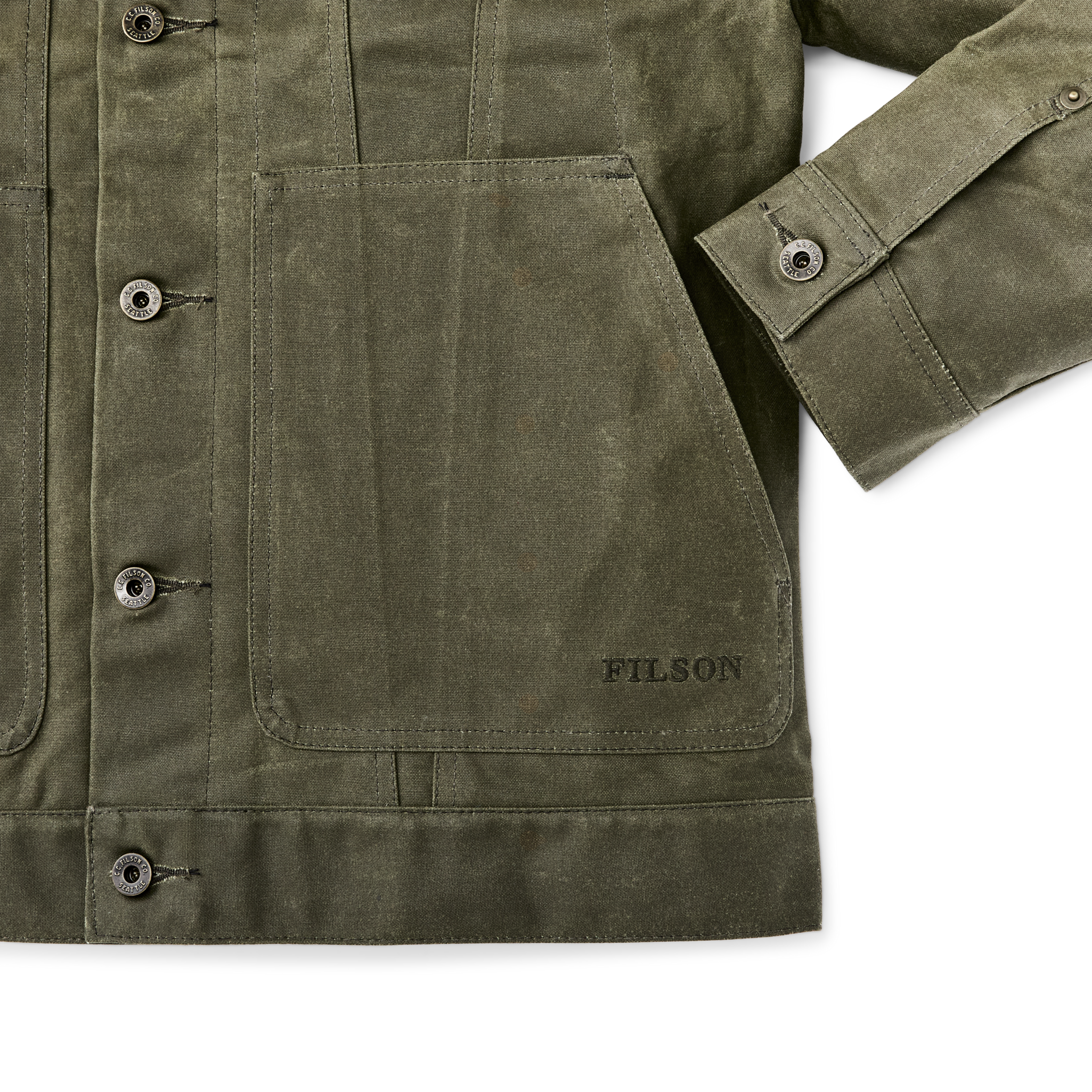 Tin Cloth Short Lined Cruiser Jacket - Military Green - Image 6