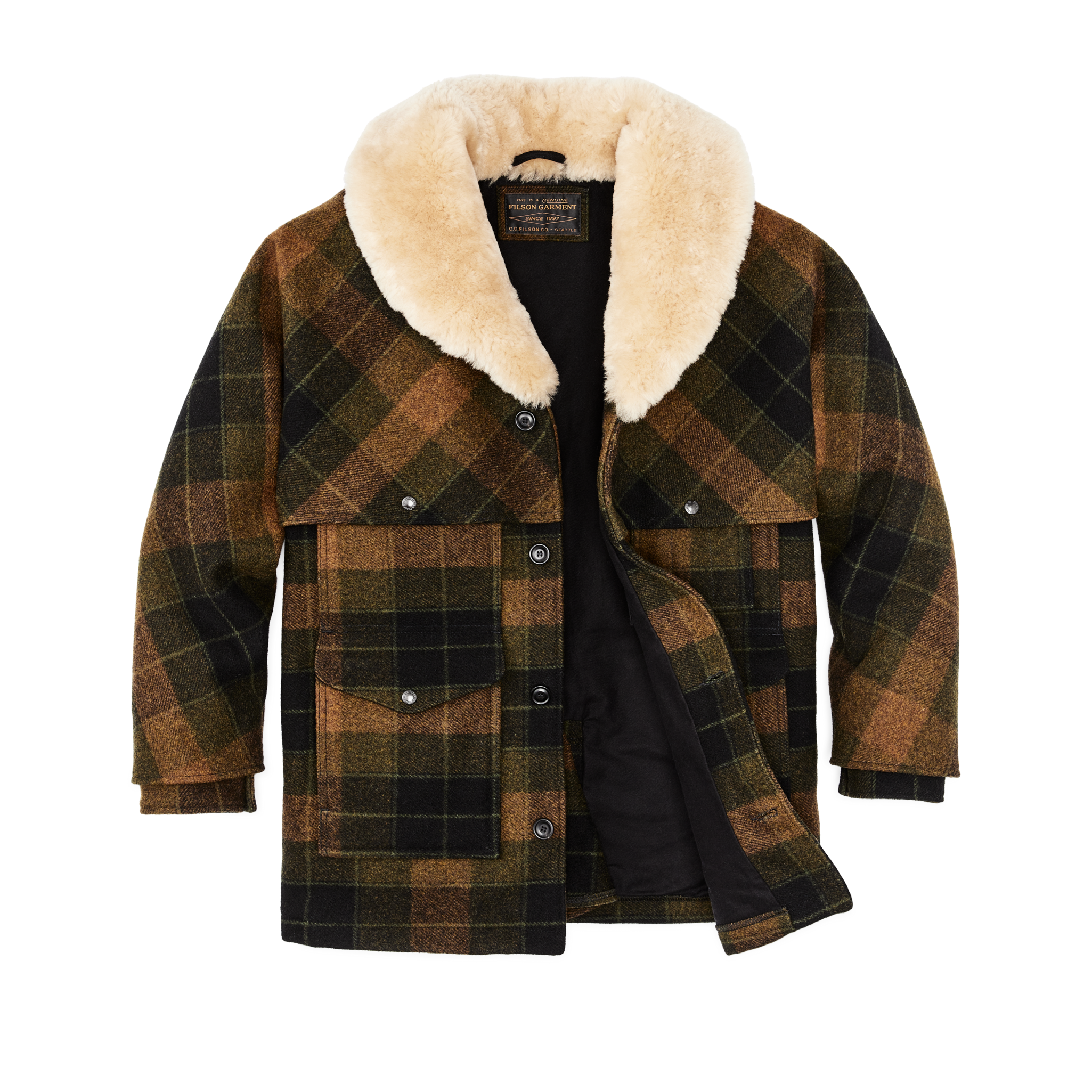 Lined Mackinaw Wool Packer Coat - Loden Heather Plaid - Image 3