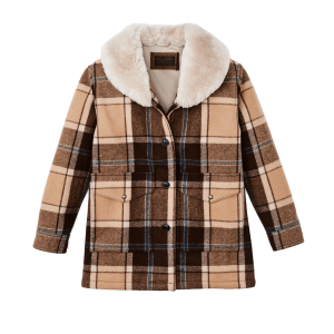 Women's Lined Wool Packer Coat - Cream / Brown / Multi Plaid