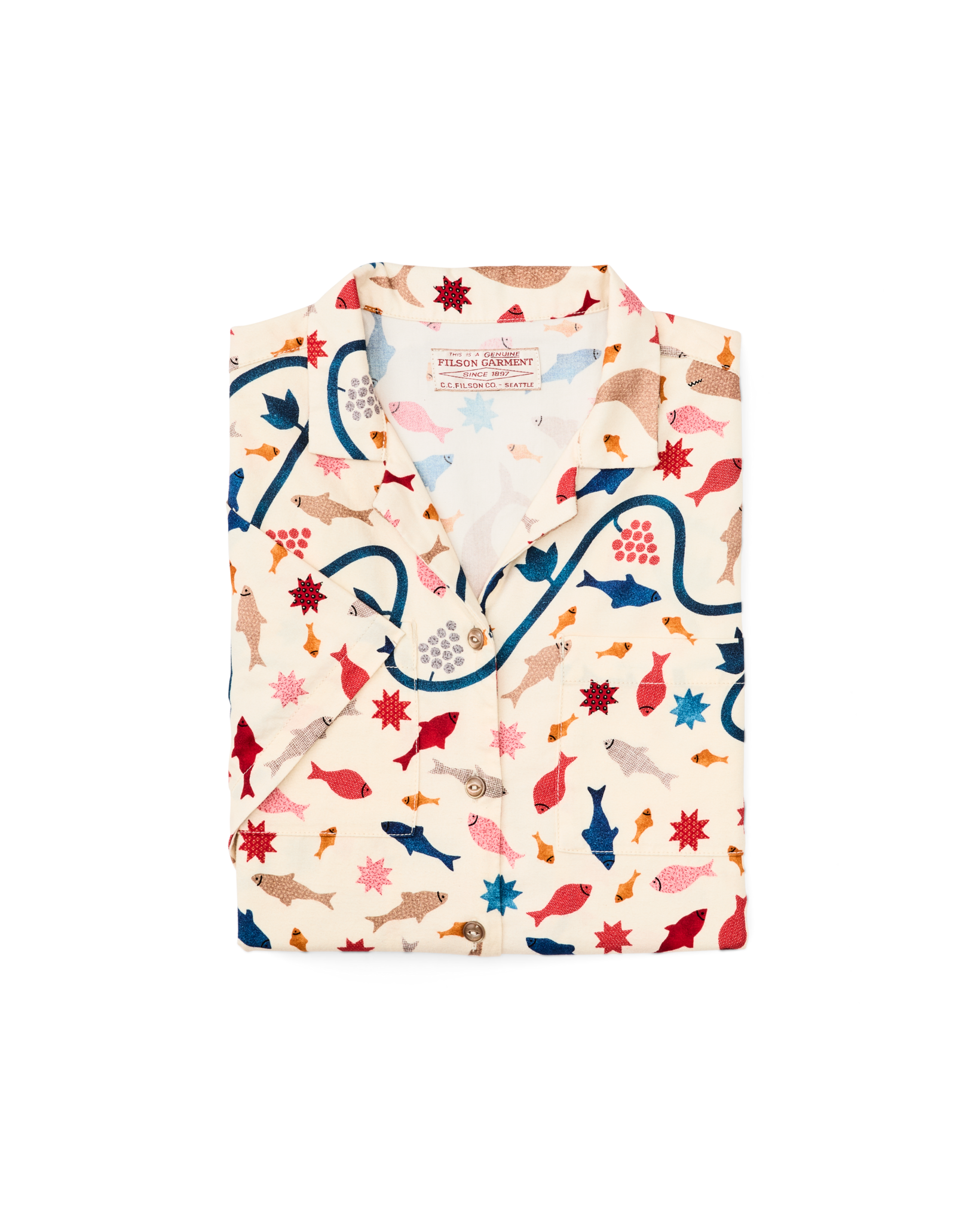 Women's Short Sleeve Camp Shirt - Natural / Whale Print - Image 3