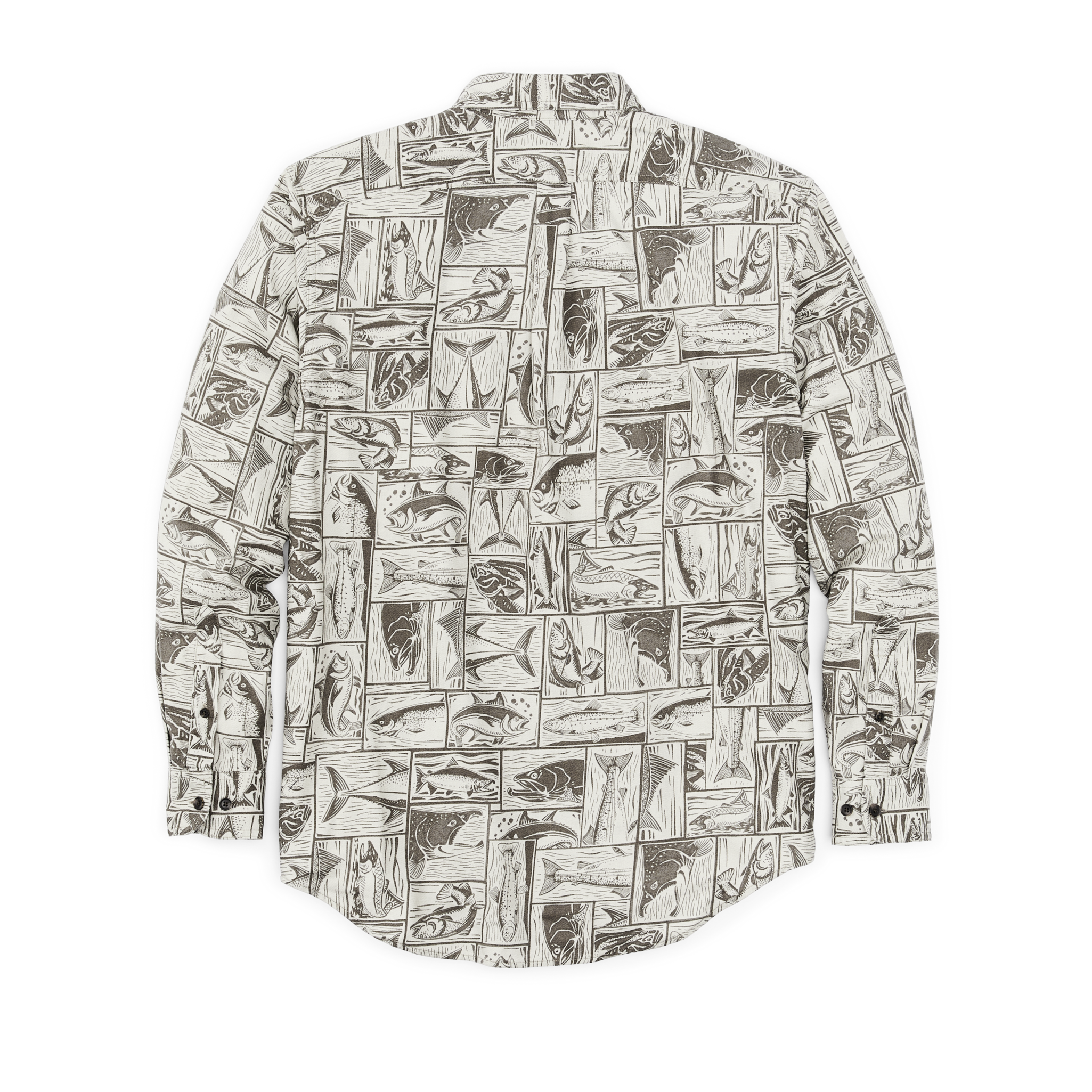 Lightweight Alaskan Guide Shirt - Stone Brown Cutwork Fish Print - Image 2