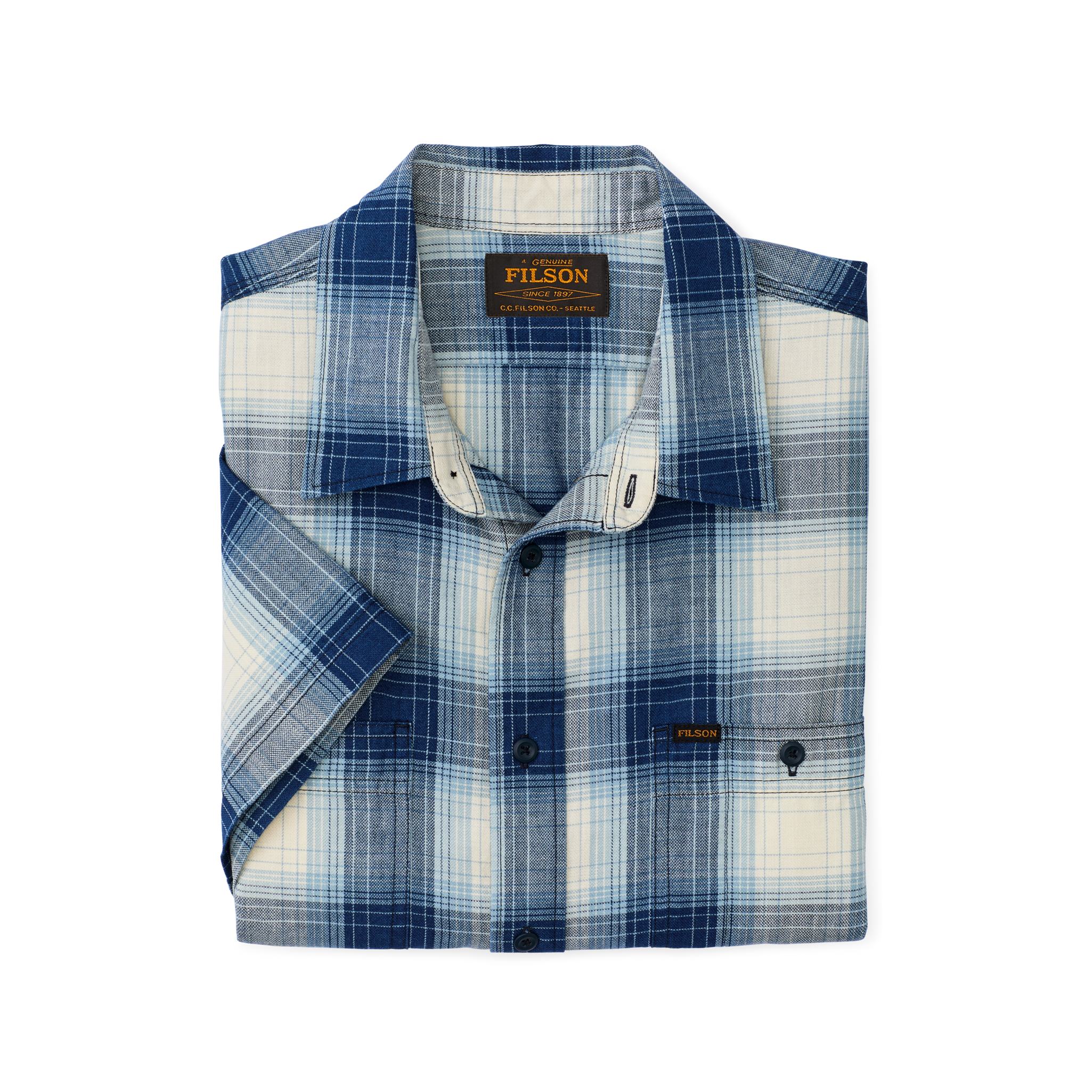 Short Sleeve Chambray Shirt - Indigo Plaid - Image 2