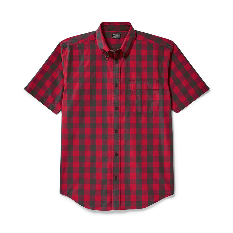 Sutter Sport Short Sleeve Shirt - Dark Brown / Scarlet Plaid
