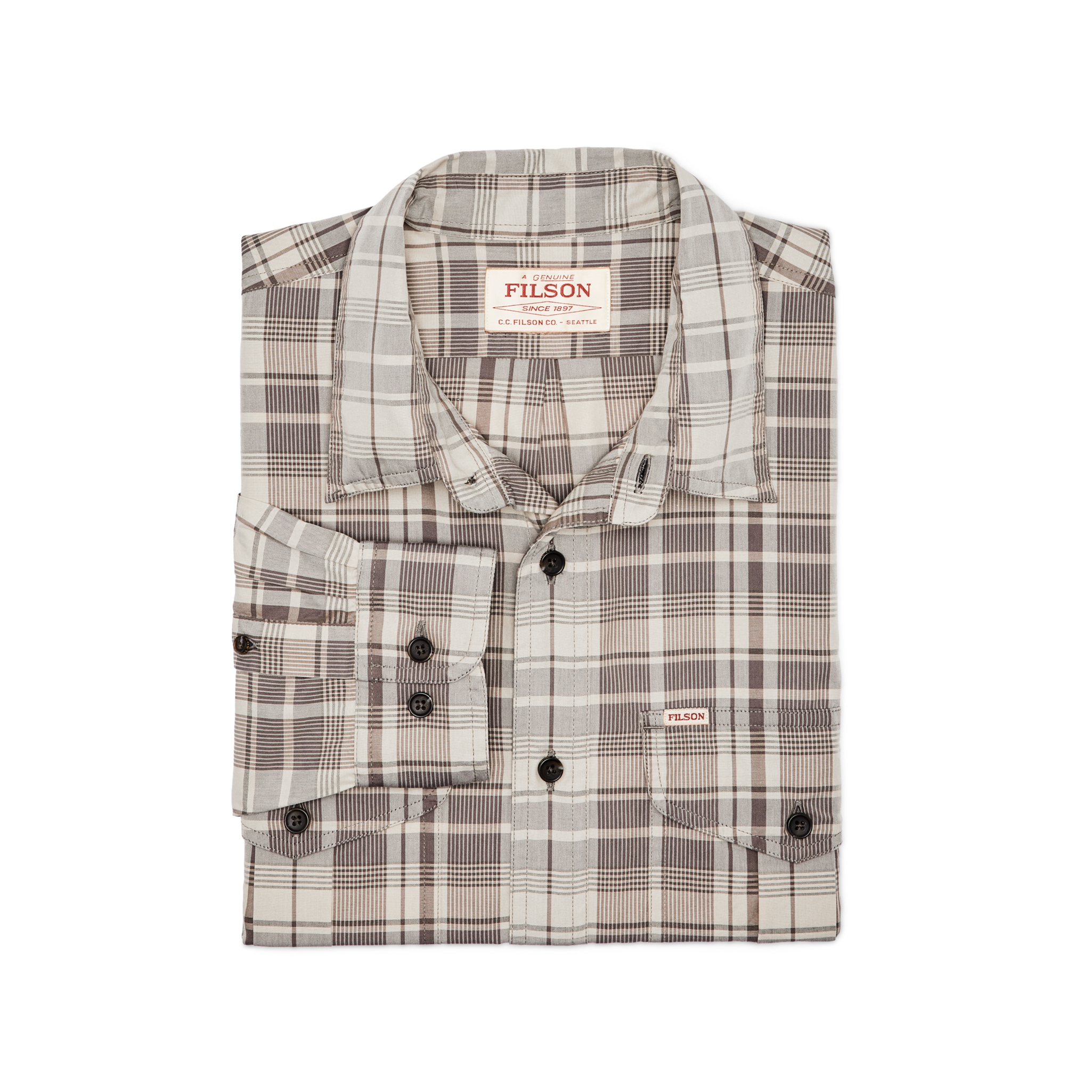 Filson's Washed Feather Cloth Shirt - Light Brown / Natural Plaid - Image 3