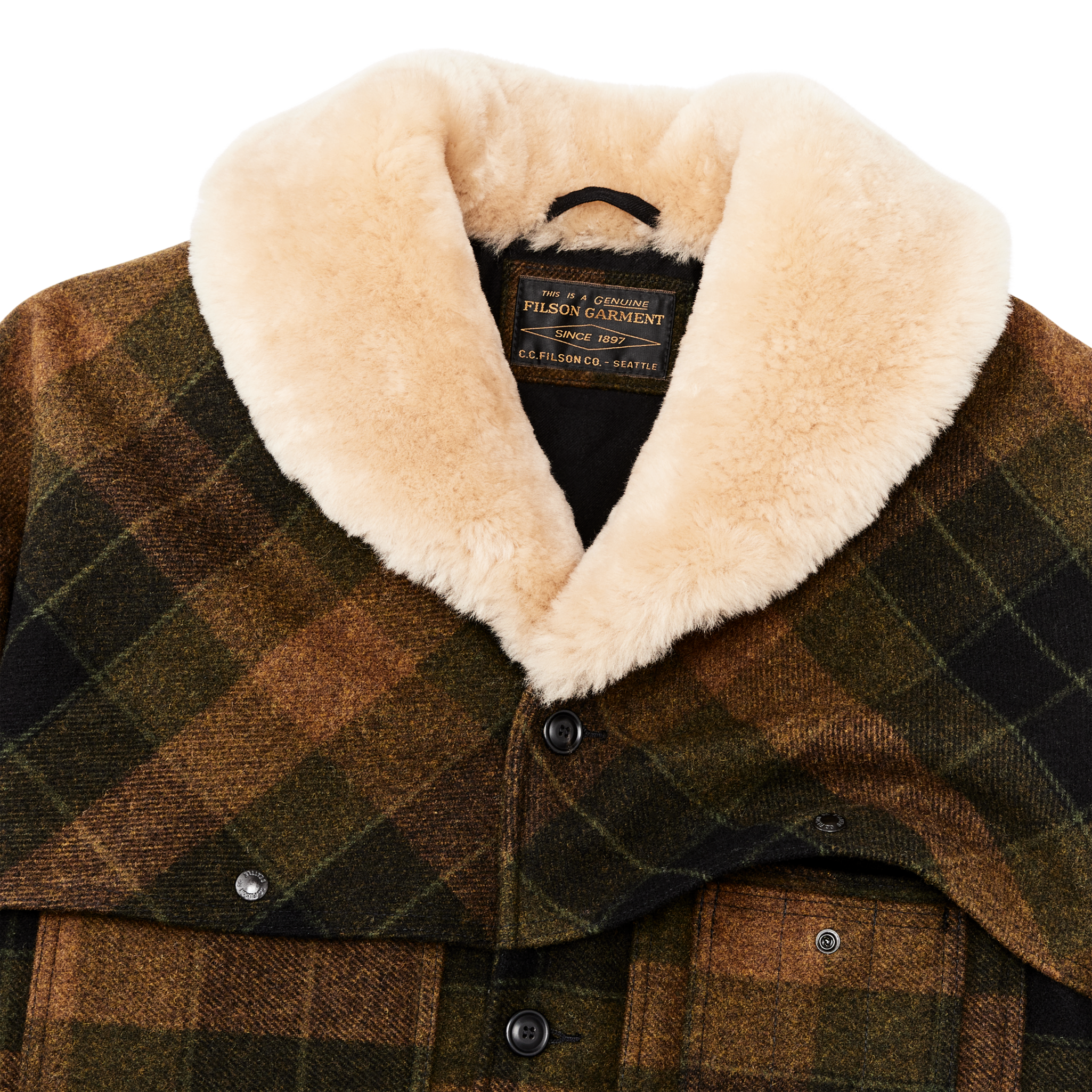 Lined Mackinaw Wool Packer Coat - Loden Heather Plaid - Image 4