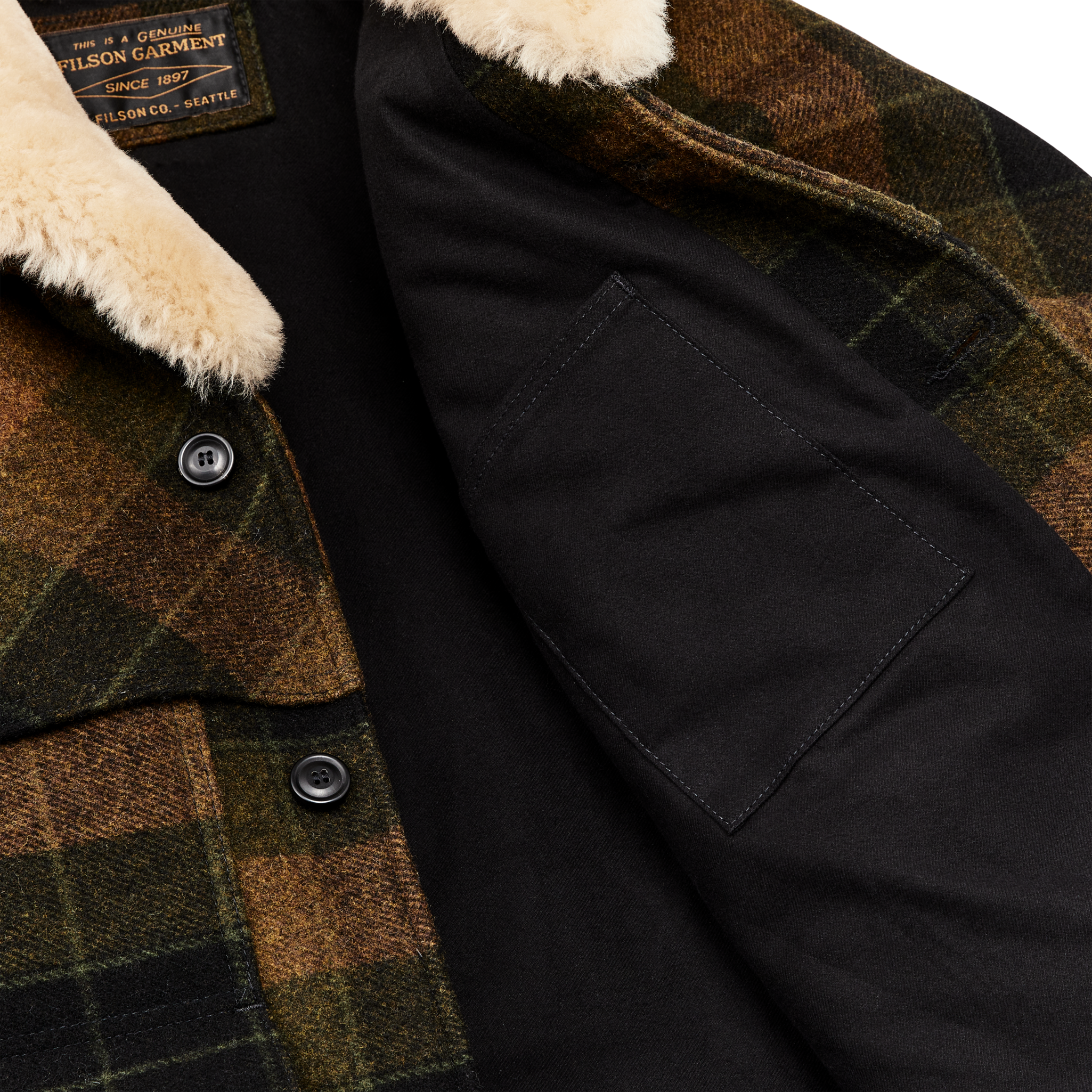 Lined Mackinaw Wool Packer Coat - Loden Heather Plaid - Image 6